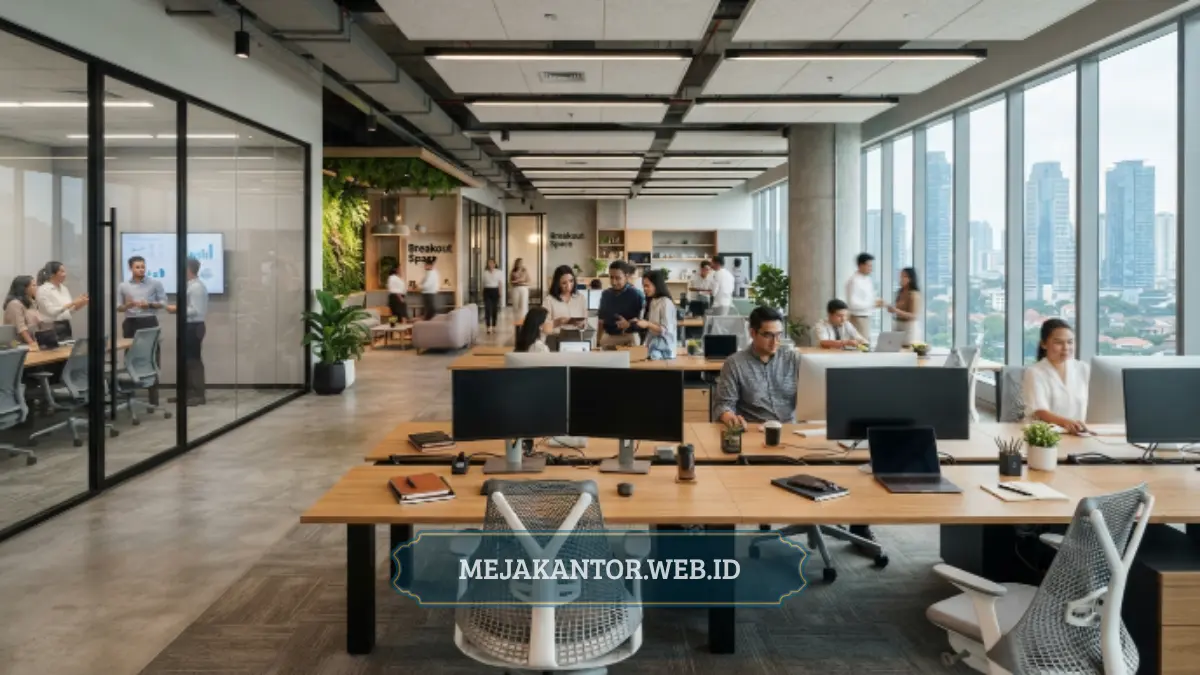 Ruang kantor korporat dengan enterprise furniture modern