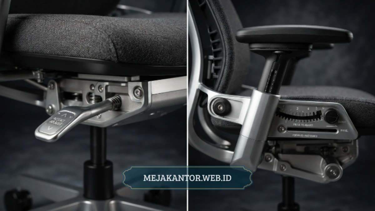 Fitur adjustable pada kursi ergonomis meliputi tinggi kursi dan sandaran tangan