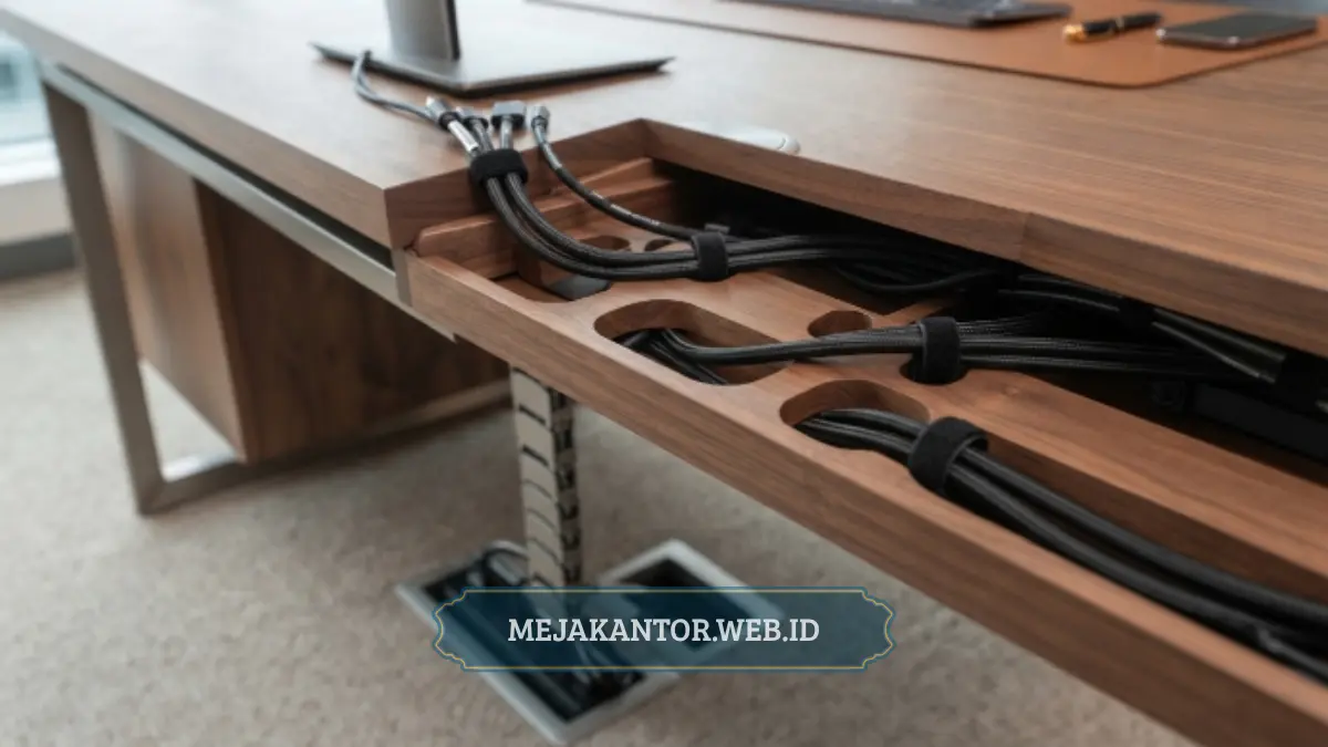 Fitur manajemen kabel pada meja direktur MDE-02