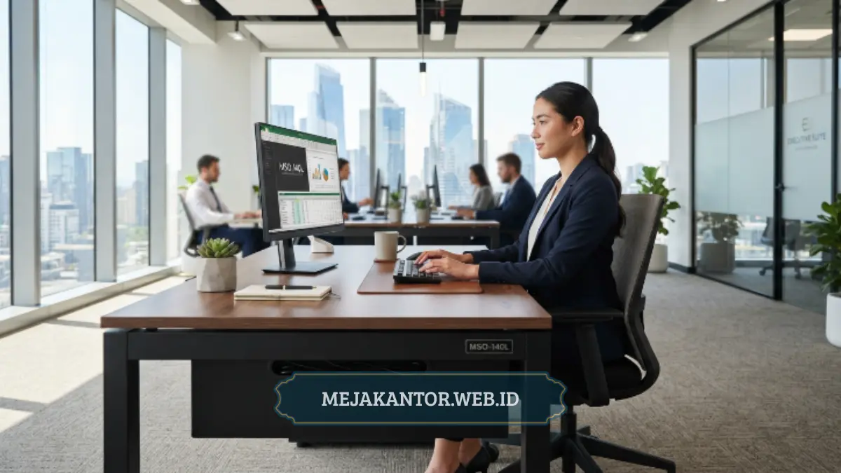 Meja Staff MSO-140L tampak depan di ruang kantor korporat