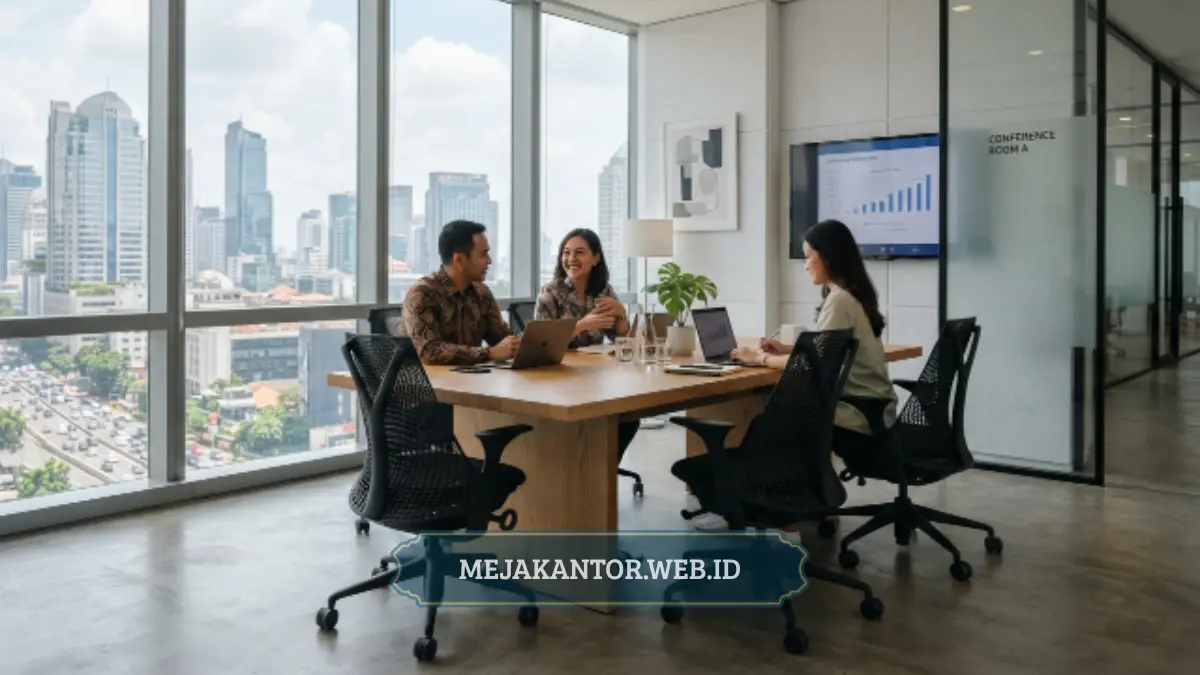 Ruang rapat minimalis dengan meja dan kursi kantor modern