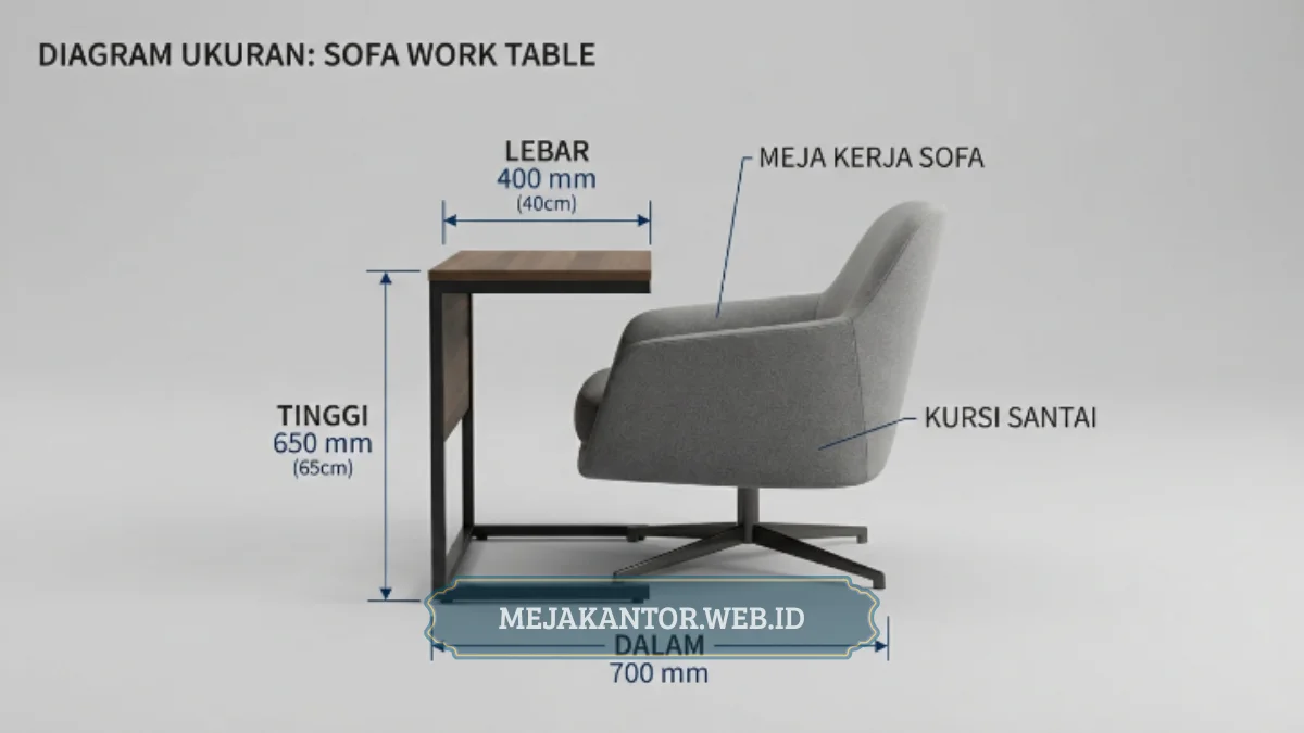 Diagram ukuran Meja Kerja Sofa untuk area lounge kantor